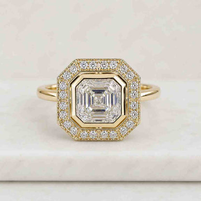 Asscher Cut Diamond Engagement Ring Asscher Diamond Trilogy Ring 3 Stone Ring for Her Real Lab Grown Diamond Ring Anniversary Gift for Her
