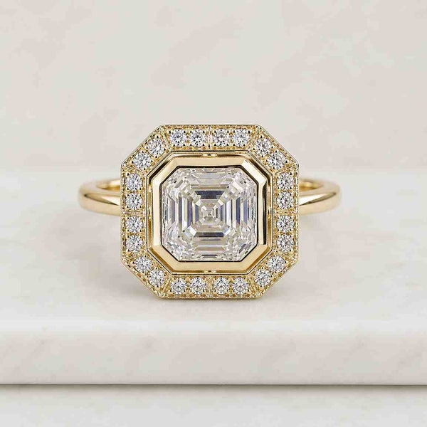 Asscher Cut Diamond Engagement Ring Asscher Diamond Trilogy Ring 3 Stone Ring for Her Real Lab Grown Diamond Ring Anniversary Gift for Her
