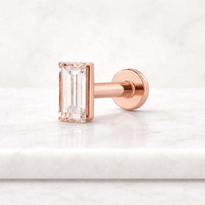 Emerald Cut Lab Grown Diamond Stud Earrings / 10K Yellow Gold Wedding Earrings / Man Made Diamond Screw Back Earrings / Gift For Husband