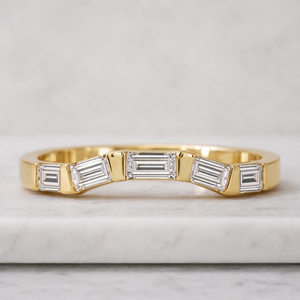 Unique Curved Gold Ring Matching Band Arch Curved Diamond Wedding Band Ring Chevron Gold Ring
