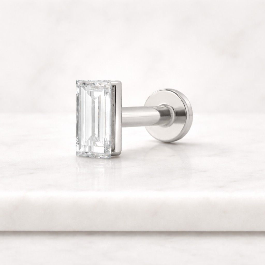 emerald cut lab grown diamond stud earrings, everyday wear minimalist stud earrings, claw prong set solitaire earrings, cvd diamond studs