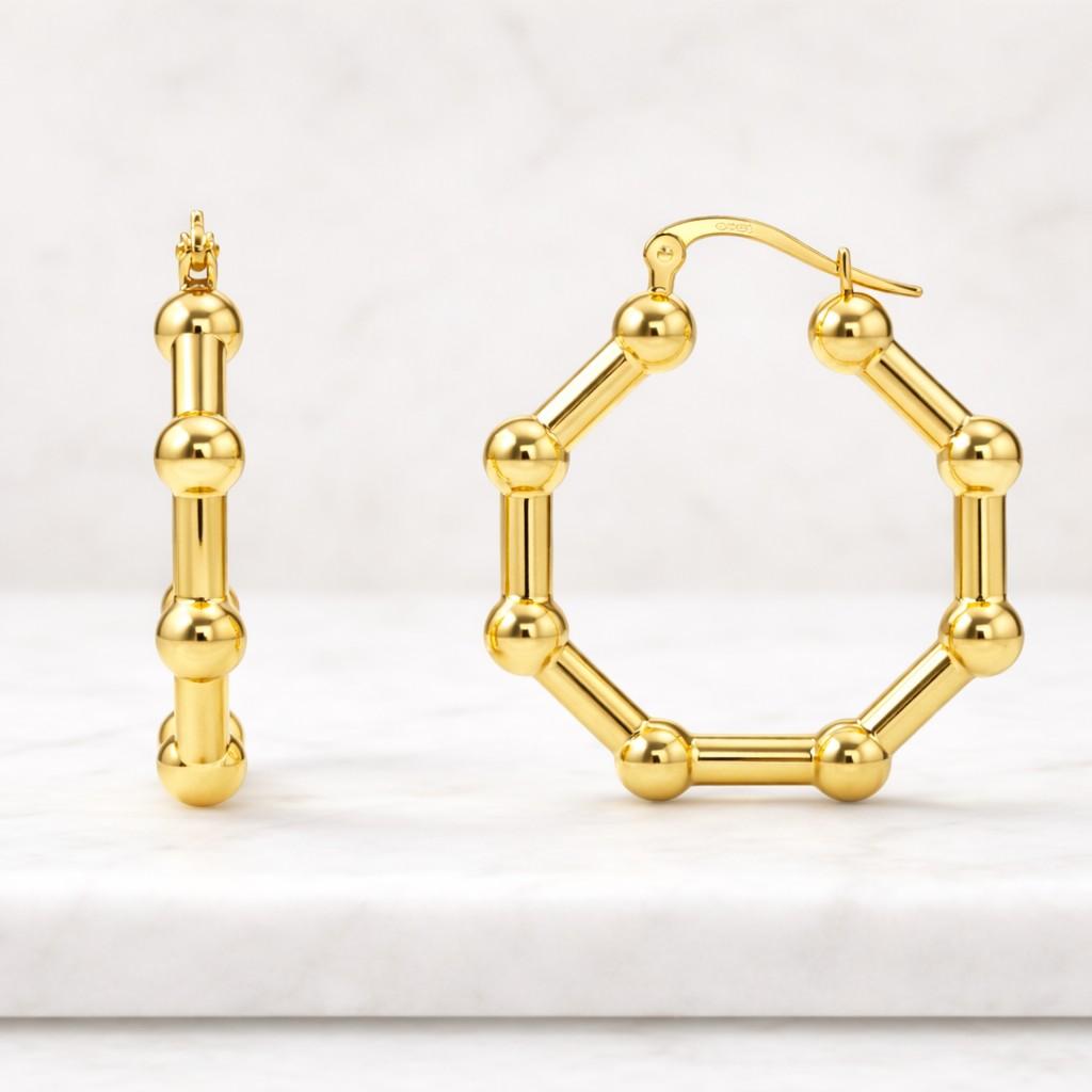 14K Gold Beaded Hoop Earrings Bubble Huggie Minimal Gold Ball Hoops