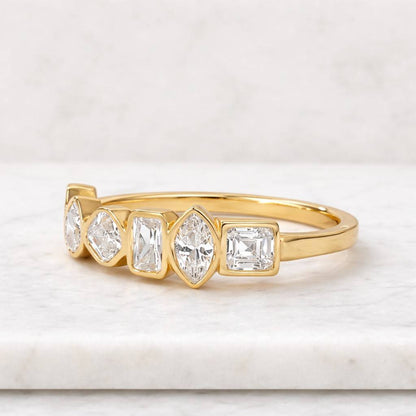Lab Grown Diamond half Eternity Band, Marquise & Baguette Cut Diamond Ring, 14K Solid Gold Dainty Stackable Wedding Band, Ring for Women