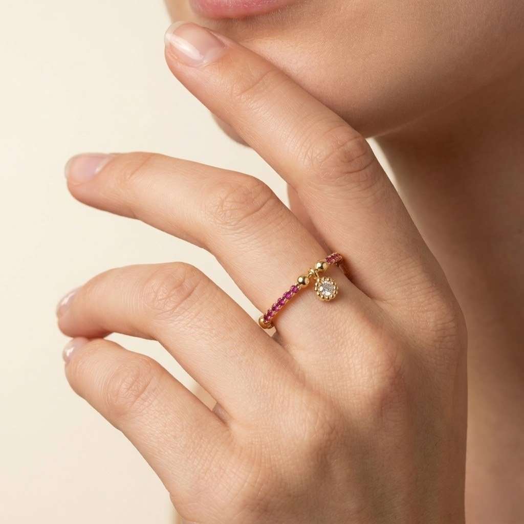 beaded ring accent ring open end ring pink gemstone ring white stone ring slim ring stackable ring layering ring petite ring polished ring shiny ring feminine ring bridal ring