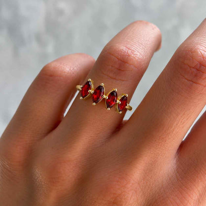 Marquise Cut Garnet Gemstone Wedding Band in 18K Rose Gold