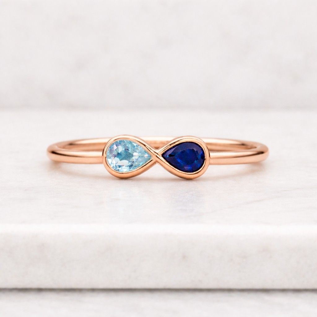 bezel gemstone dual birthstone ring two birthstones ring stack ring layering ring simple jewelry clean style ring fashion jewelry trendy ring classic ring timeless ring special gift