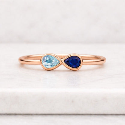 bezel gemstone dual birthstone ring two birthstones ring stack ring layering ring simple jewelry clean style ring fashion jewelry trendy ring classic ring timeless ring special gift