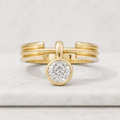 bezel ring solitaire ring gold ring statement ring open ring modern ring round stone ring diamond look ring stacking ring stackable ring unique ring womens ring bridal ring