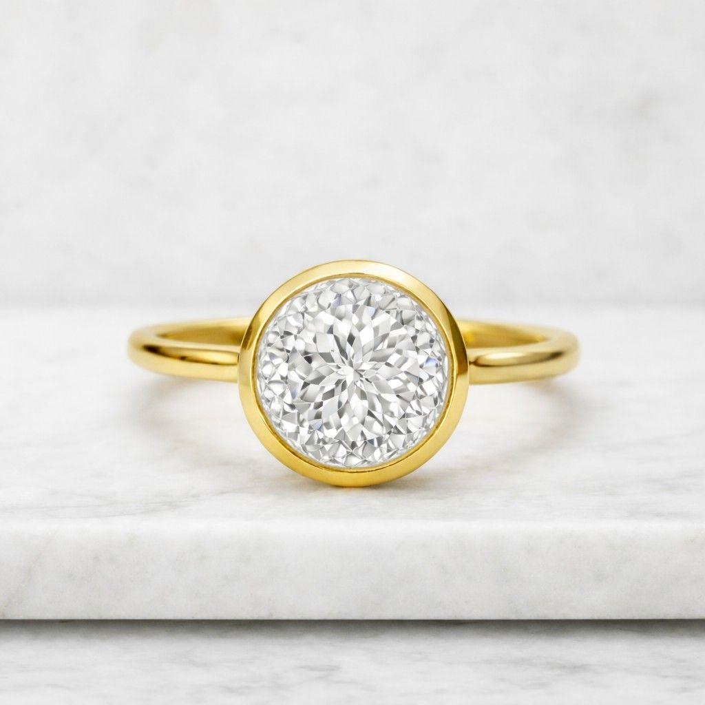 Round Moissanite Bypass Engagement Ring,10K Solid Gold Swirl Solitaire Ring, Two Stone Ring, Unique Twisted Promise Ring for Her