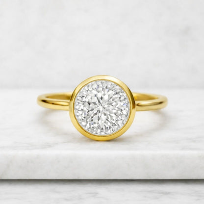 Round Moissanite Bypass Engagement Ring,10K Solid Gold Swirl Solitaire Ring, Two Stone Ring, Unique Twisted Promise Ring for Her