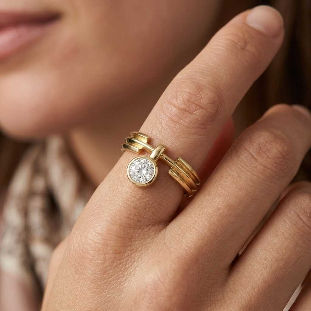 bezel set ring floating stone ring tension style ring split band ring layered band ring ribbed band ring shiny ring minimalist ring clean line ring geometric ring artisan ring custom ring