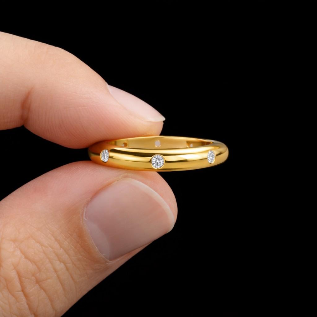 bezel set ring flush set ring dotted ring station ring gemstone band eternity style ring half eternity ring slim wedding band stackable band ring gold stacking ring