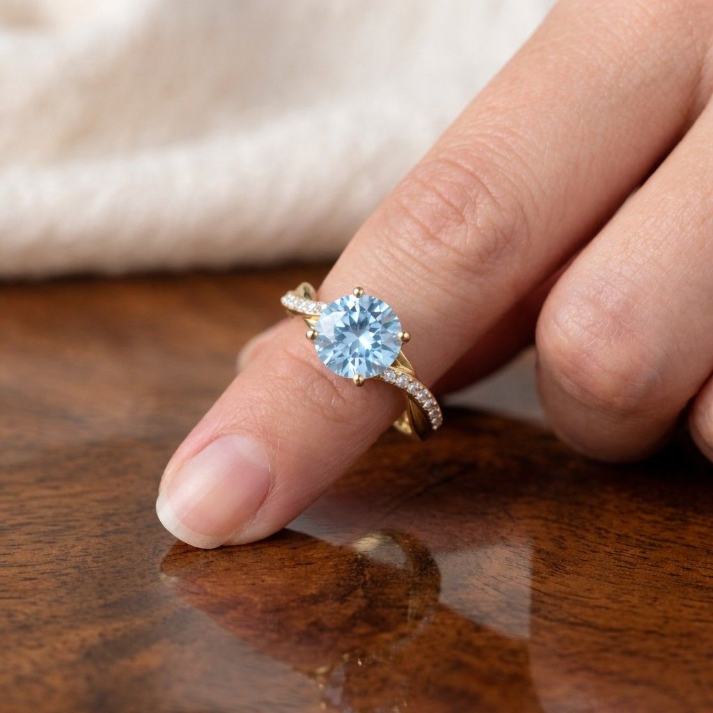 blue aquamarine ring+ 10k white gold ring+ stackable ring+ handmade ring+ vintage ring+ gemstone ring+ promise ring+ woman ring+wedding ring
