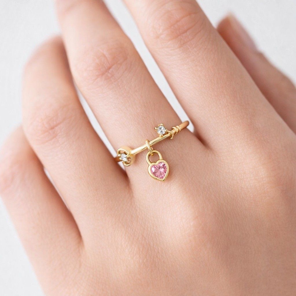 birthday ring valentine ring sweetheart ring love gift ring trendy jewelry elegant ring polished jewelry chic ring feminine jewelry crystal jewelry pink jewelry gold band ring
