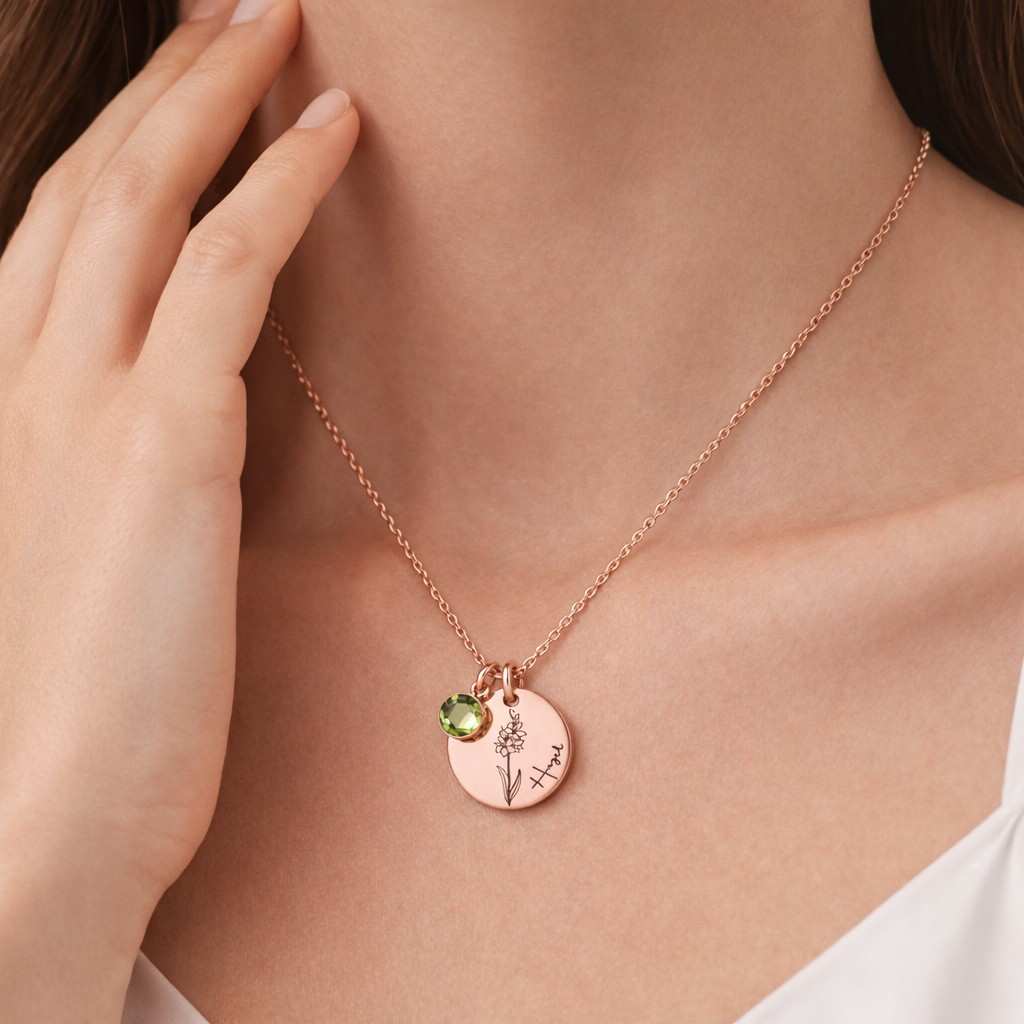 birthstone necklace flower necklace engraved necklace disc necklace charm necklace personalized necklace custom necklace name necklace