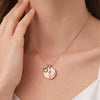 14K Rose Gold Peridot Birthstone Engraved Disc Necklace