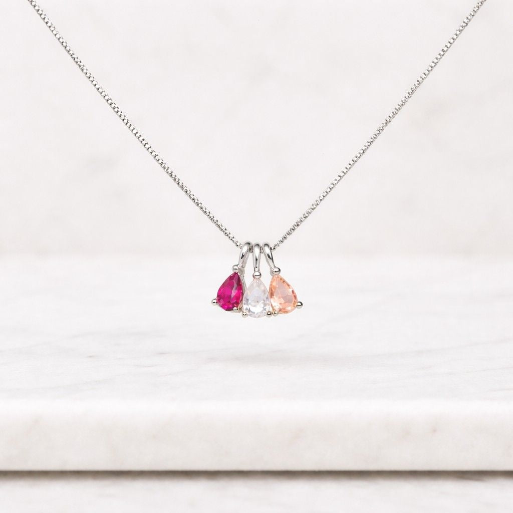 birthstone necklace gemstone necklace pear necklace drop necklace charm necklace trio necklace three stone necklace pendant necklace silver necklace dainty necklace