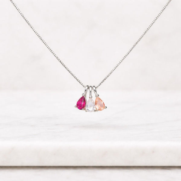 birthstone necklace gemstone necklace pear necklace drop necklace charm necklace trio necklace three stone necklace pendant necklace silver necklace dainty necklace
