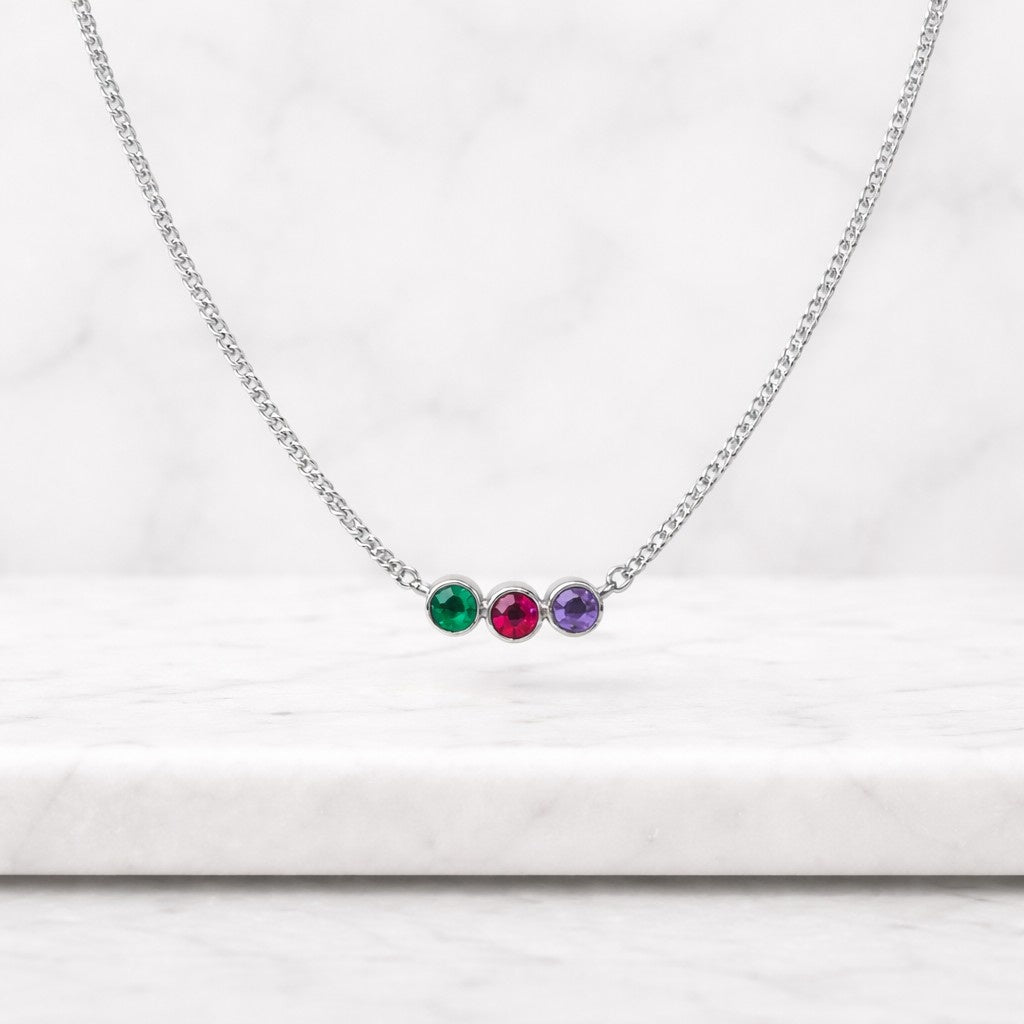 round sapphire & diamond three stone dainty necklace 14k solid gold pendant