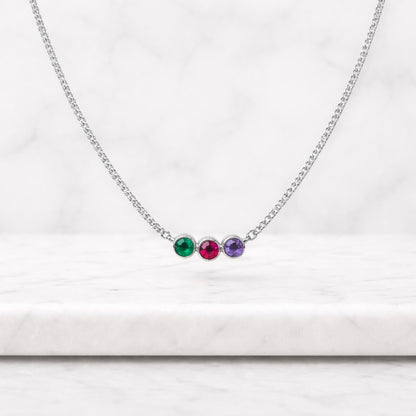 Round Sapphire & Diamond Three Stone Dainty Necklace 14K Solid Gold Pendant