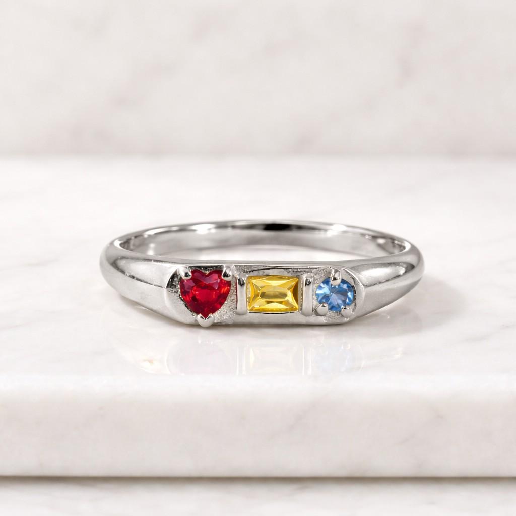 birthstone ring gemstone ring three stone ring heart stone ring colorful ring silver ring stackable ring thin band ring women ring dainty ring promise ring everyday ring