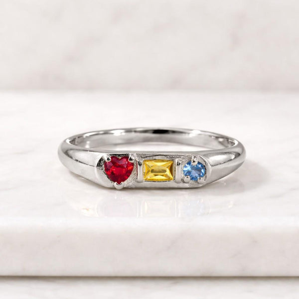 birthstone ring gemstone ring three stone ring heart stone ring colorful ring silver ring stackable ring thin band ring women ring dainty ring promise ring everyday ring