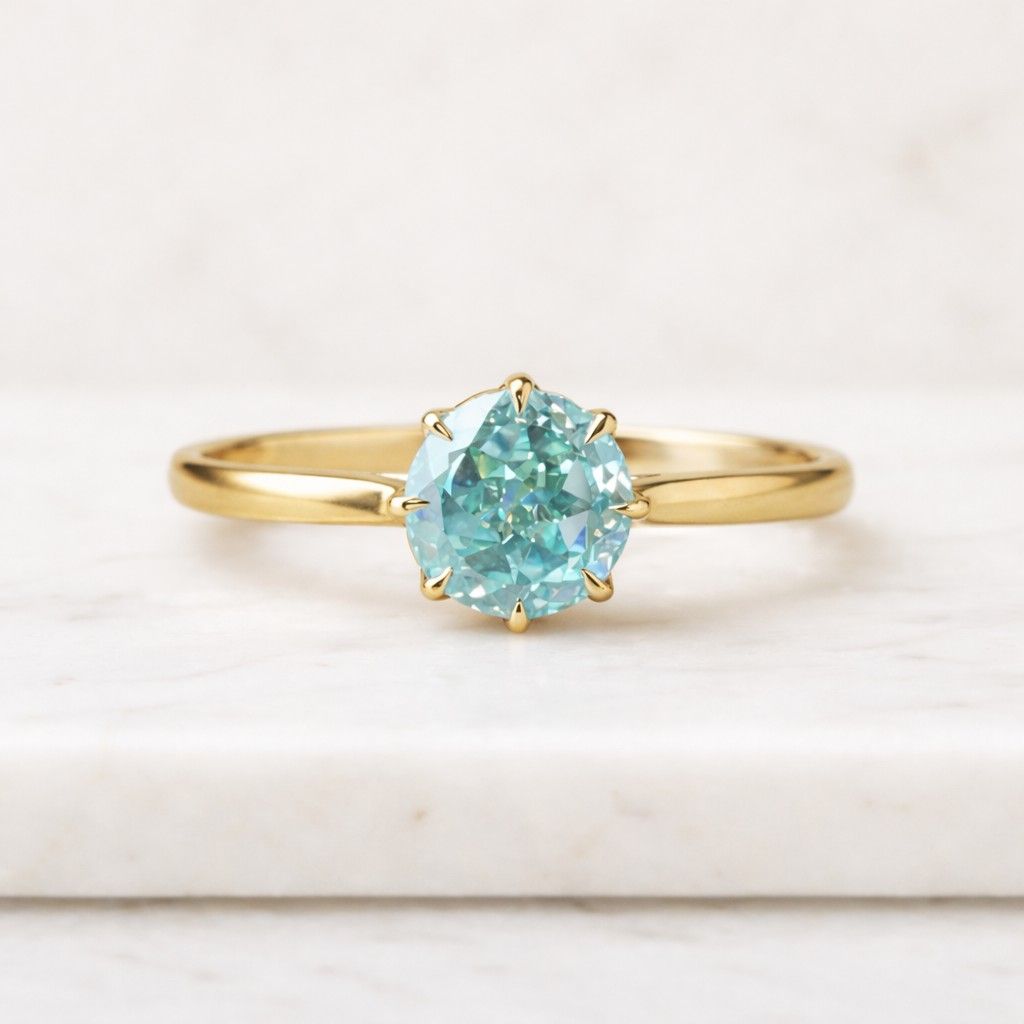 1.75 ct blue portuguese moissanite engagement ring, vintage tulip solitaire ring, gold anniversary ring, unique bridal ring, promise ring fo
