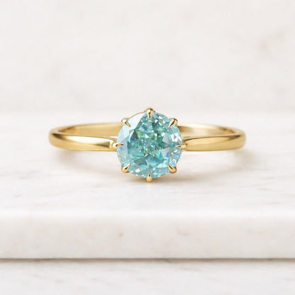 1.75 CT Blue Portuguese Moissanite Engagement Ring, Vintage Tulip Solitaire Ring, Gold Anniversary Ring, Unique Bridal Ring, Promise Ring fo

