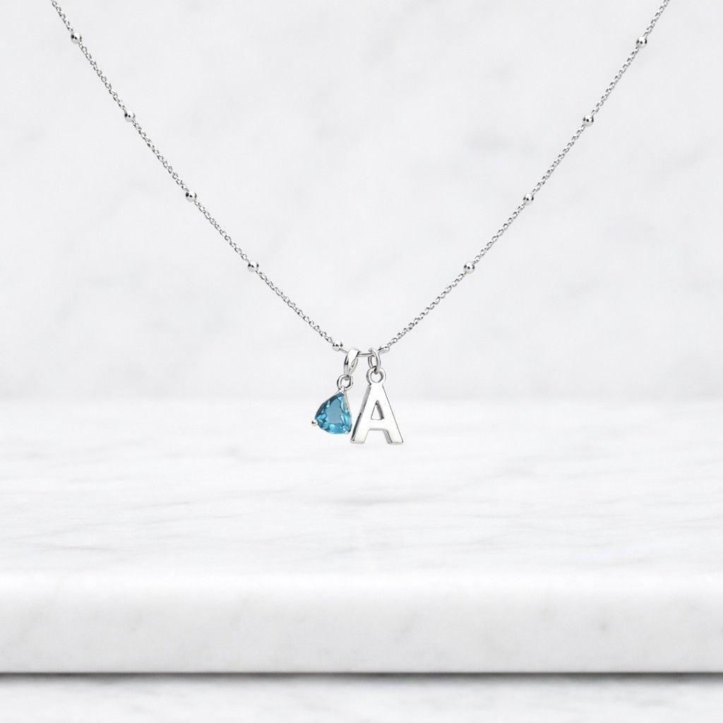 personalised birthstone initial necklace with satellite chain, gold letter necklace, birthstone jewellery, womens necklace, teacher gift
