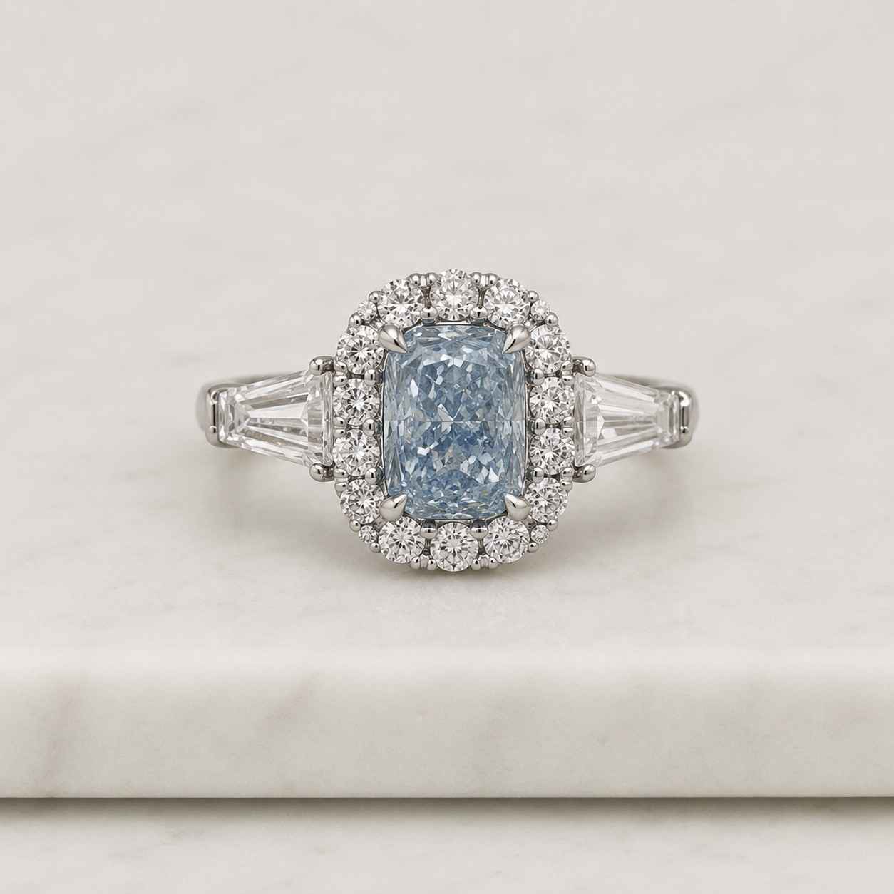 blue ring engagement ring halo ring cushion ring radiant ring cocktail ring promise ring bridal ring women ring fine jewelry statement ring center stone halo setting tapered band four prong ring