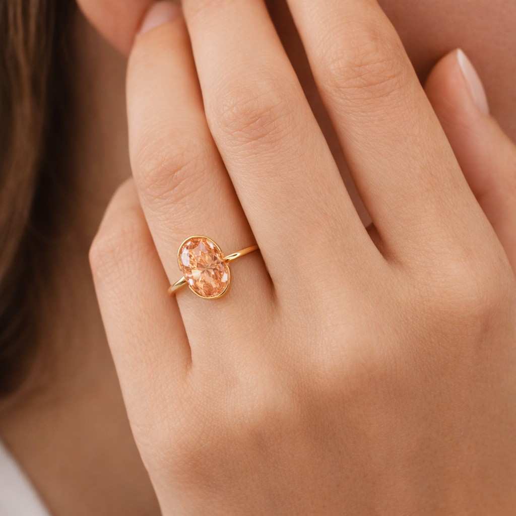 blush pink ring peach stone ring faceted ring shiny ring slim band ring classic ring luxury ring feminine ring stacking ring polished ring custom ring bridal ring