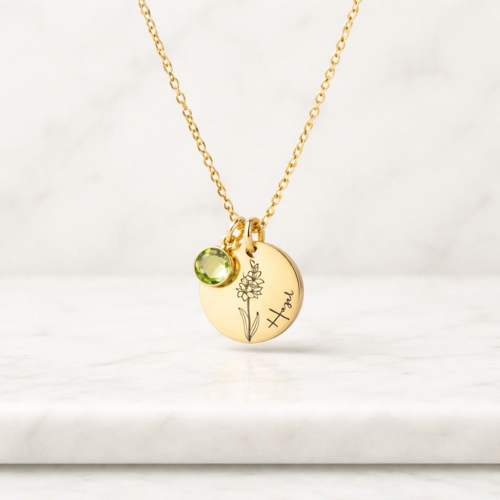 botanical necklace flower charm necklace stamped necklace engraved charm birth month necklace personalized gift custom jewelry floral jewelry