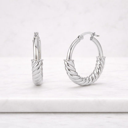 14k Gold Twist Rope Hoop Earrings 25MM / Cable Twist Hoop Earrings / Twisted Rope Hoops / Braided Gold Earrings by Ferkos Fine Jewelry