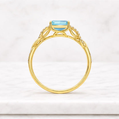 Aquamarine Rings, Twist Rose Gold Engagement Ring, Wedding Bridal Jewelry, Birthday Gifts
