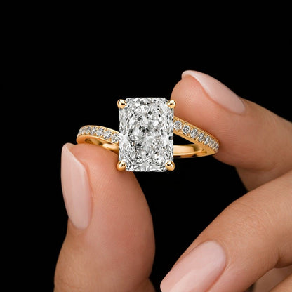 3.0 CT Radiant Lab Grown Diamond Bypass Tension Ring Engagement Ring Bridal Ring Gift For Her 14K Gold Ring Wave Set Band Minimalist Jewelry
