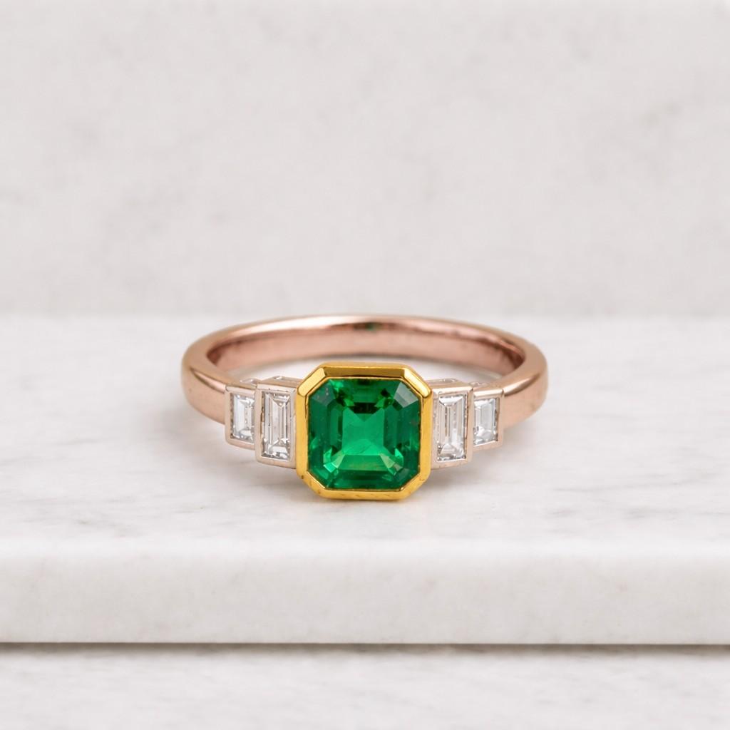 14k Asscher Cut Emerald Ring, Emerald Engagement Ring, Asscher Cut Ring, Emerald Solitaire Ring, Bezel Setting, May Birthstone