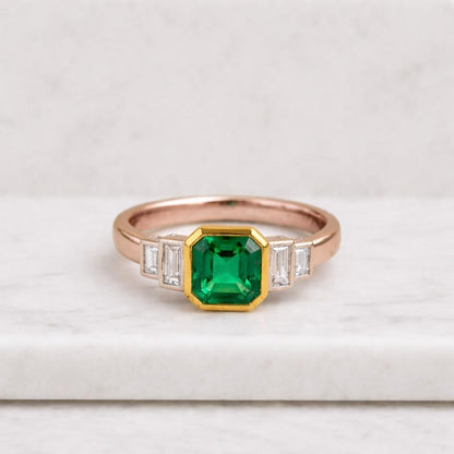 14k Asscher Cut Emerald Ring, Emerald Engagement Ring, Asscher Cut Ring, Emerald Solitaire Ring, Bezel Setting, May Birthstone