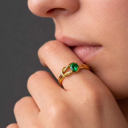 Emerald Ring: 14k Yellow Gold Vermeil Crossover Band, May Birthstone
