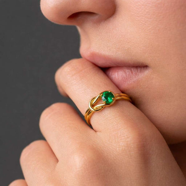 Emerald Ring: 14k Yellow Gold Vermeil Crossover Band, May Birthstone
