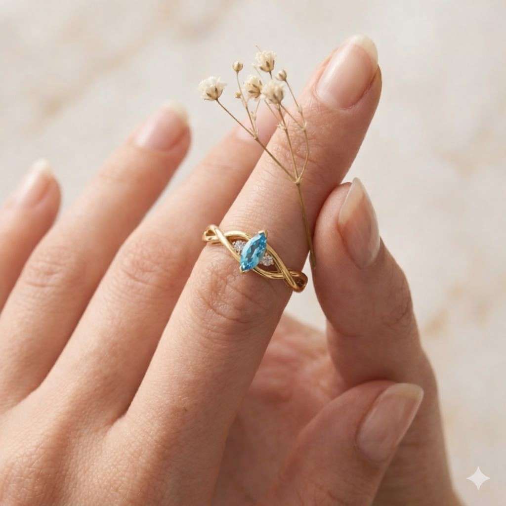 14k solid gold dainty marquise cut natural aquamarine engagement ring unique moissanite anniversary wedding band blue aquamarine ring gift
