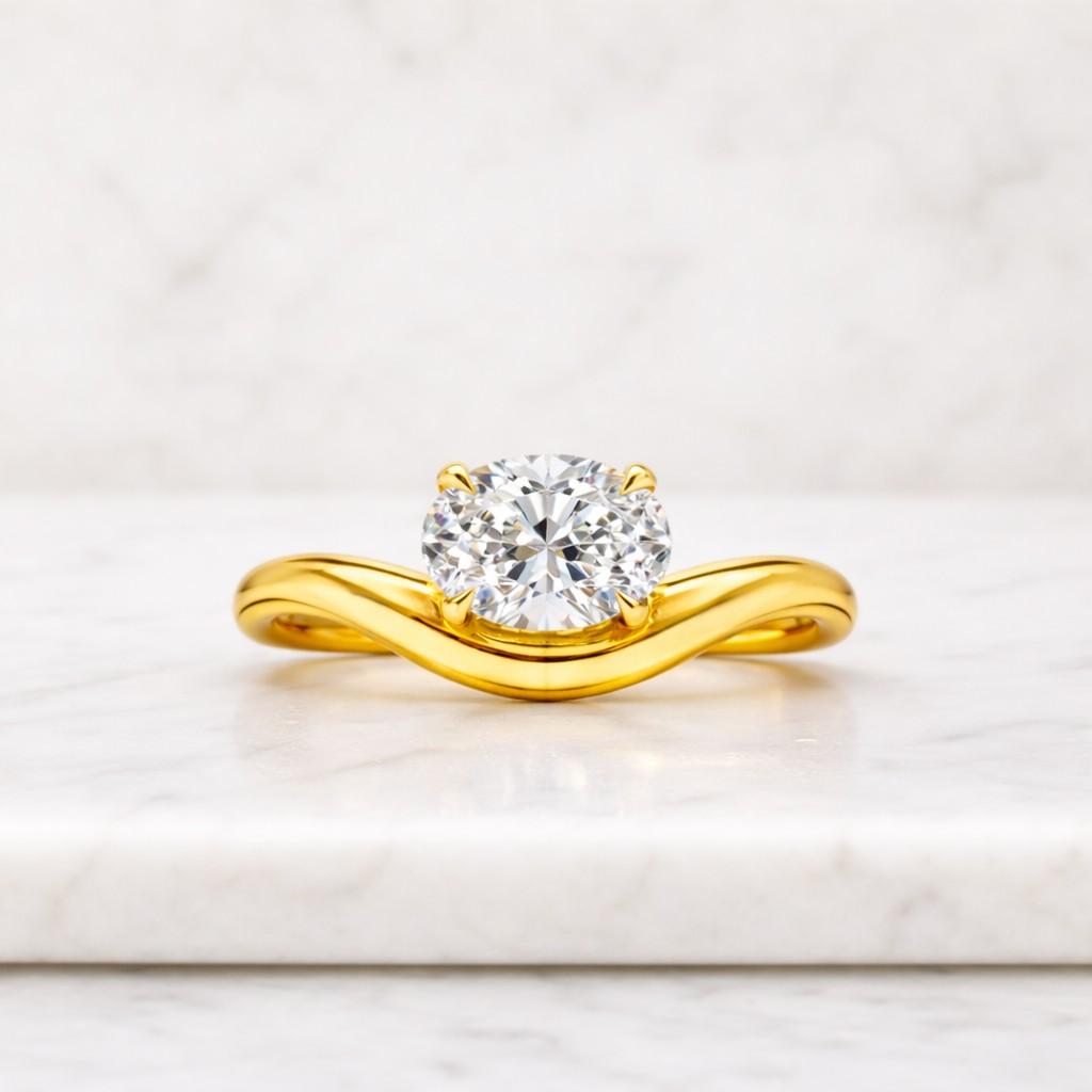 1 to 3ct oval lab grown diamond engagement ring, 14k gold east-west ring