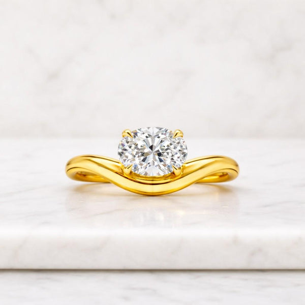 1 to 3CT Oval Lab Grown Diamond Engagement Ring, 14K Gold East-West Ring