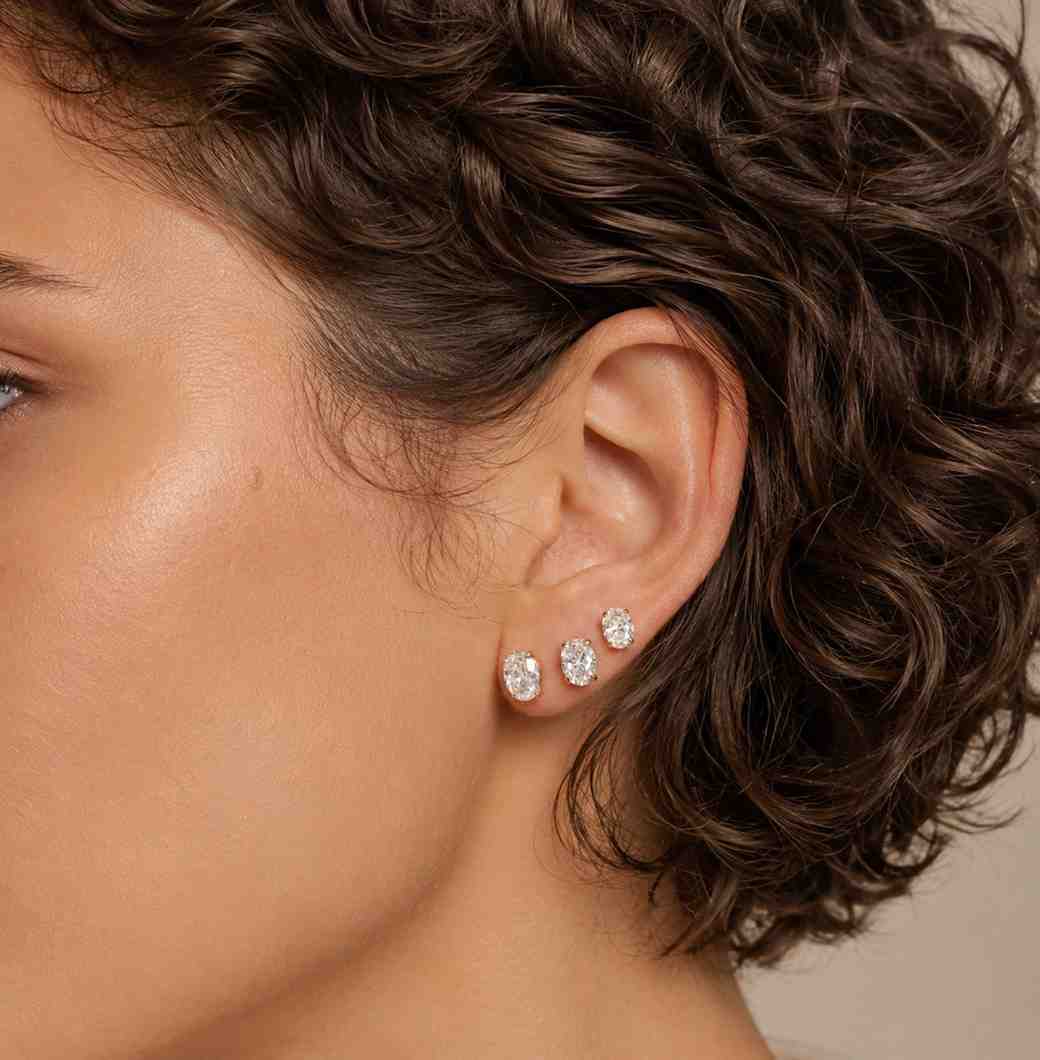 Oval Moissanite Earrings: 18k Gold Plated Sterling Silver, Four-Claw Setting IGI Certified Solitaire Wedding Studs
