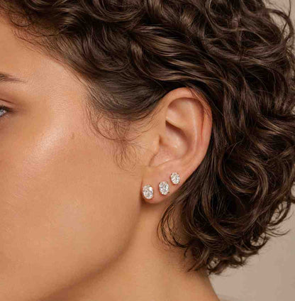 Oval Moissanite Earrings: 18k Gold Plated Sterling Silver, Four-Claw Setting IGI Certified Solitaire Wedding Studs
