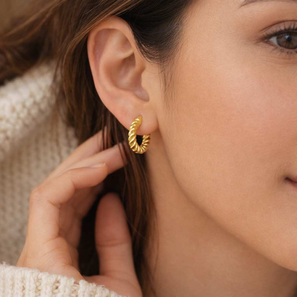 14K 18K Solid Gold Shiny Polished Twisted Rope Full Eternity Circle Round Huggie Hoop Earrings, Small or Large Size Single or Pair
