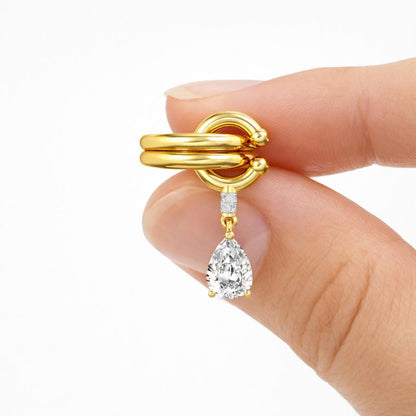 Round Cut Lab Grown Diamond Dangle Ring, 14K Gold Prong Set Solitaire Ring, Minimalist Dainty Charm Ring, Trendy Mothers Day Gift