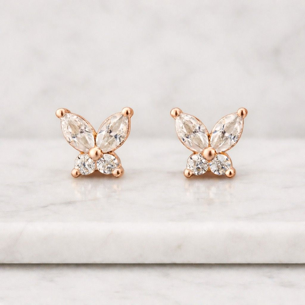 butterfly earrings stud earrings gold stud earrings rose gold earrings crystal earrings marquise earrings