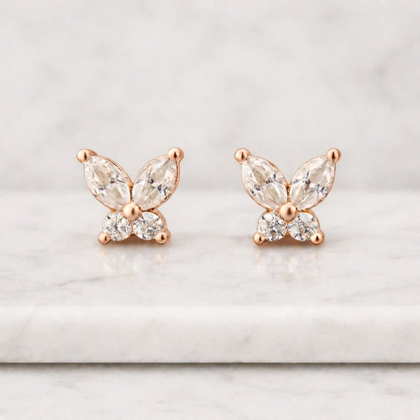 butterfly earrings stud earrings gold stud earrings rose gold earrings crystal earrings marquise earrings