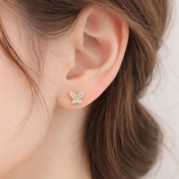 butterfly wing earrings butterfly post earrings rose gold studs marquise cut earrings cz stud earrings