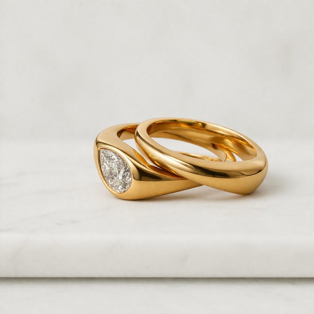 Solid Gold Pear Cut Moissanite Wedding Ring, Engagement Ring